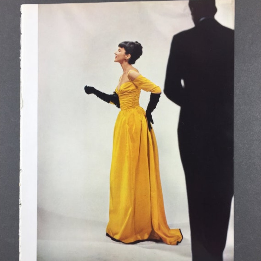 ! 1 Page/2 Sides from 1951 Photo Book, Lady in Gold Evening Gown, Third Ave View